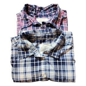 H&M L.O.G.G. Shirt Bundle Plaid Short Sleeve Button Up Boys Sz 14 Blue Red